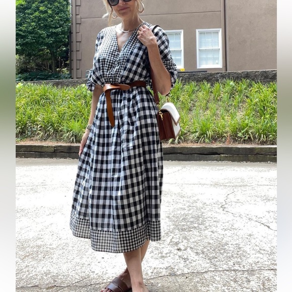 J. Crew | Dresses | J Crew Midi Tie Waist Gingham Dress M | Poshmark